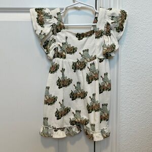 Kate Quinn Organic Banjo Frog Print Ruffle Sleeve Baby Romper